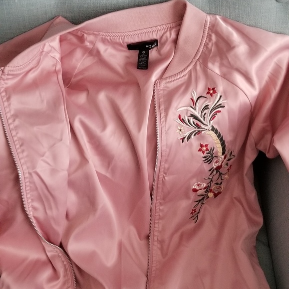Aqua Baby Pink Embroidered Bomber Jacket size S - Picture 1 of 3